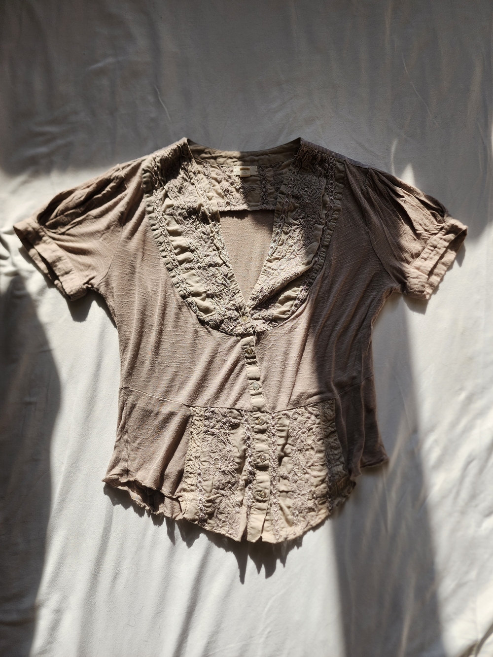 TINY By Anthropologie Small Beige Embroidered Top